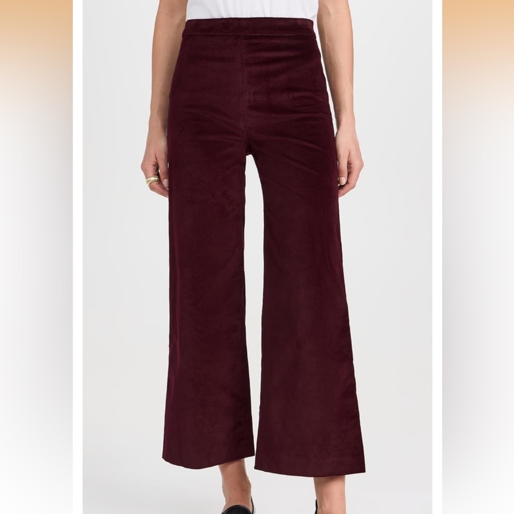 Frame Cropped Wide Leg Velvet Trouser in Wine Size XS